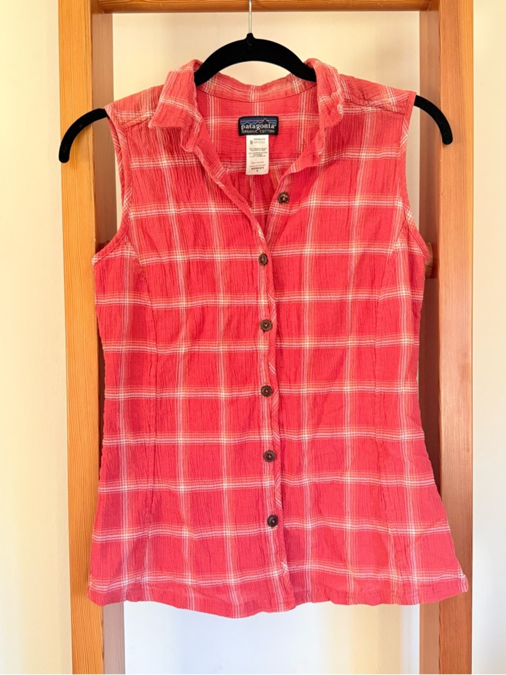 Patagonia Sleeveless Textured Organic Cotton Plaid Button Down Collared Tank 6